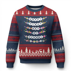 Happy First Day Of School Ugly Christmas Sweater Teacher Kids Back To School Bracelets TS10 Navy Red Print Your Wear