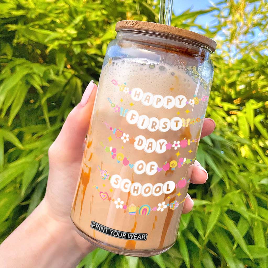Happy First Day Of School Glass Can Teacher Kids Back To School Bracelets TS10 Black Print Your Wear
