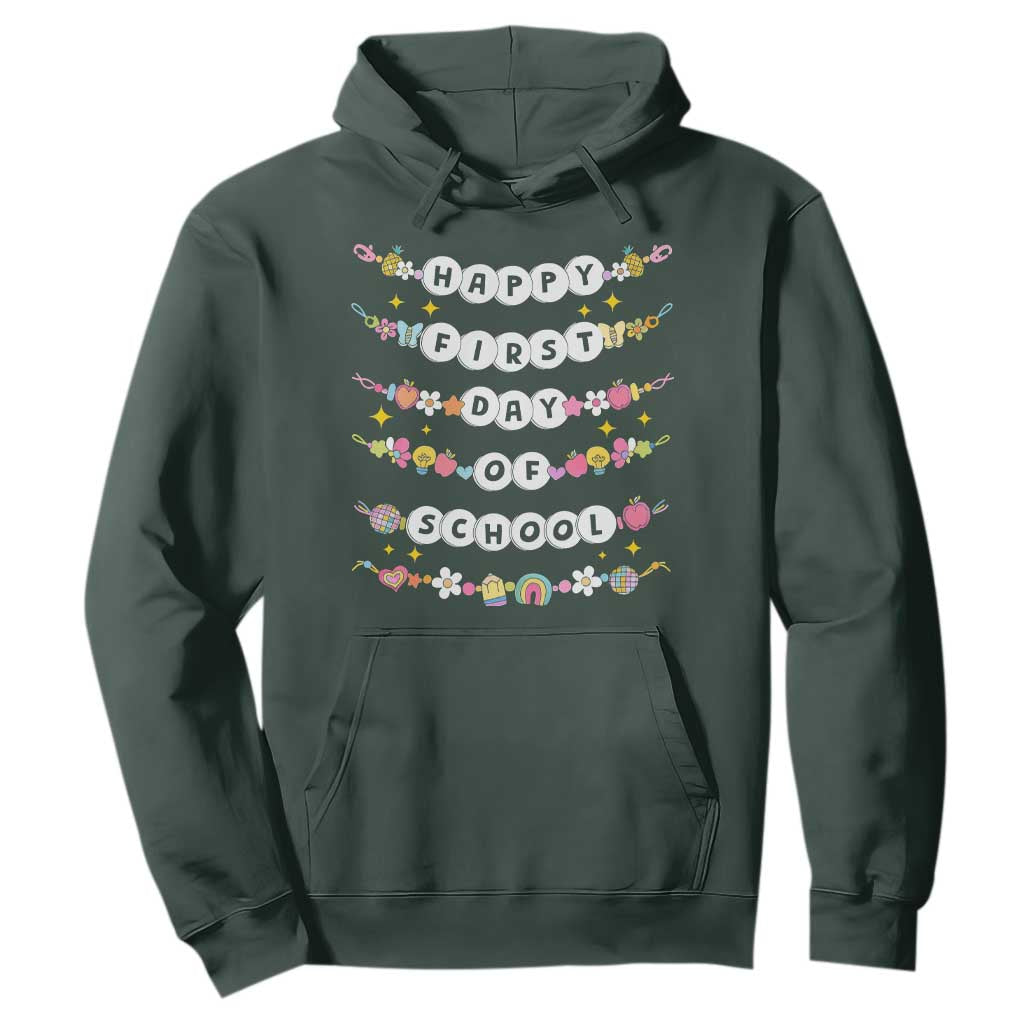 Happy First Day Of School Hoodie Teacher Kids Back To School Bracelets TS10 Dark Forest Green Print Your Wear
