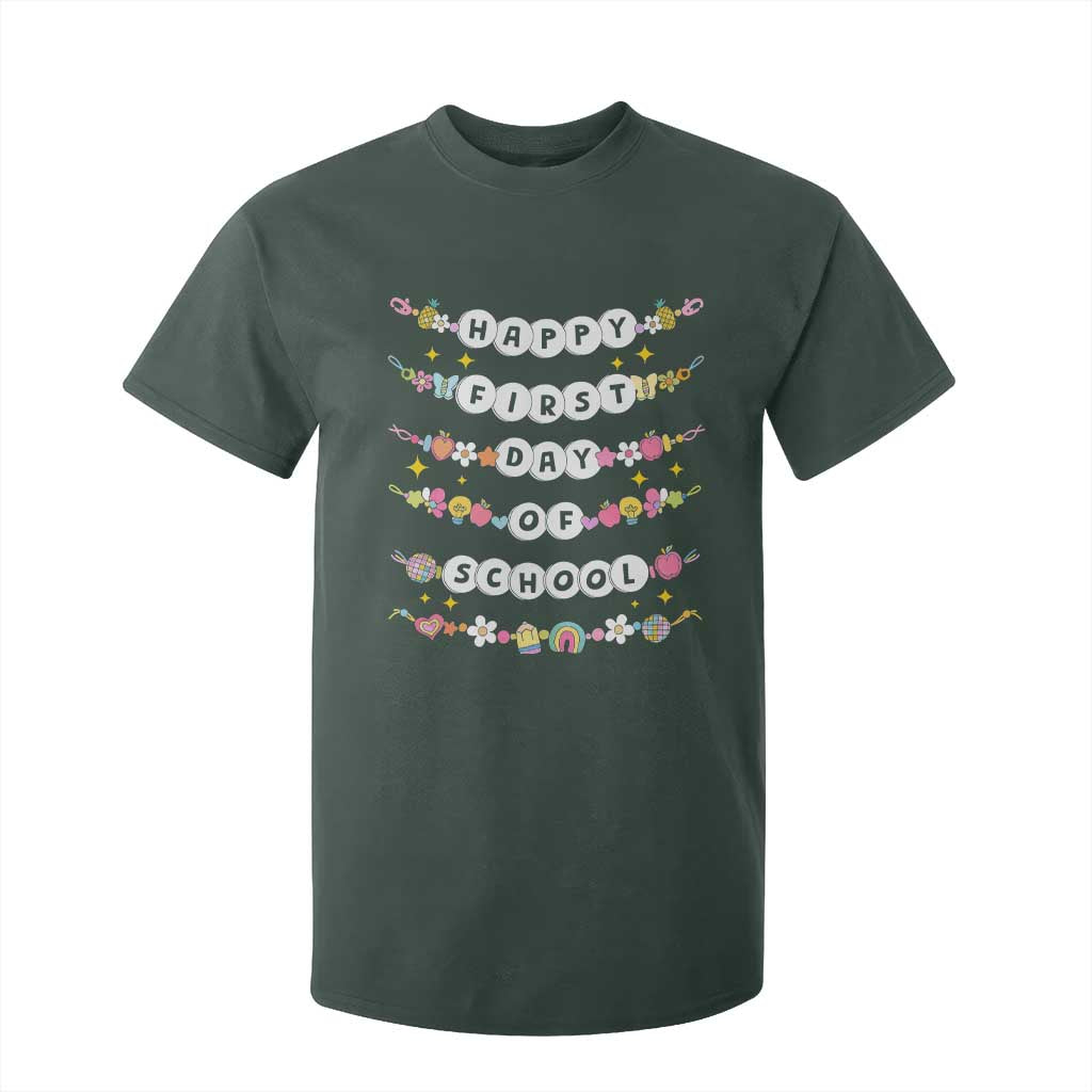 Happy First Day Of School T Shirt For Kid Teacher Kids Back To School Bracelets TS10 Dark Forest Green Print Your Wear