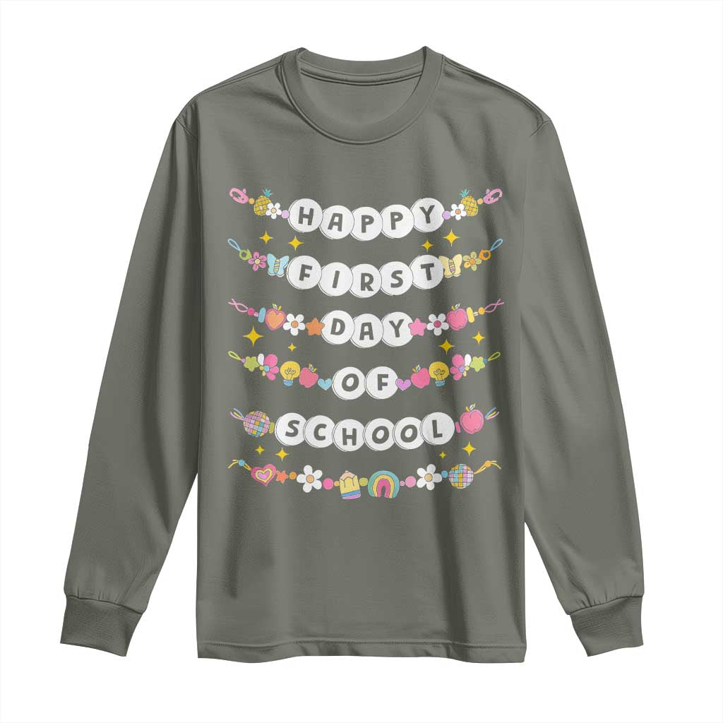 Happy First Day Of School Long Sleeve Shirt Teacher Kids Back To School Bracelets TS10 Military Green Print Your Wear