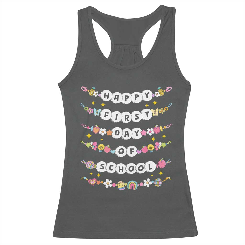 Happy First Day Of School Racerback Tank Top Teacher Kids Back To School Bracelets TS10 Dark Heather Print Your Wear