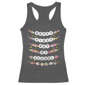 Happy First Day Of School Racerback Tank Top Teacher Kids Back To School Bracelets TS10 Dark Heather Print Your Wear