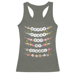 Happy First Day Of School Racerback Tank Top Teacher Kids Back To School Bracelets TS10 Military Green Print Your Wear
