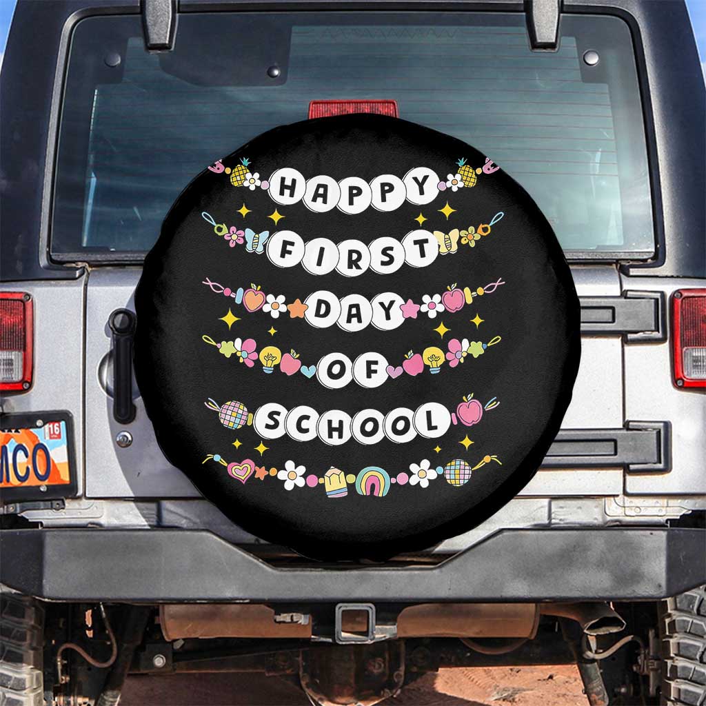 Happy First Day Of School Spare Tire Cover Teacher Kids Back To School Bracelets TS10 No hole Black Print Your Wear