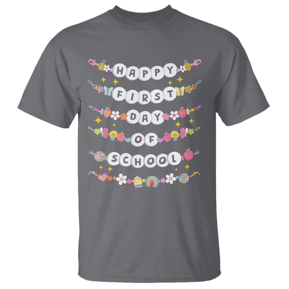 Happy First Day Of School T Shirt Teacher Kids Back To School Bracelets TS10 Charcoal Print Your Wear