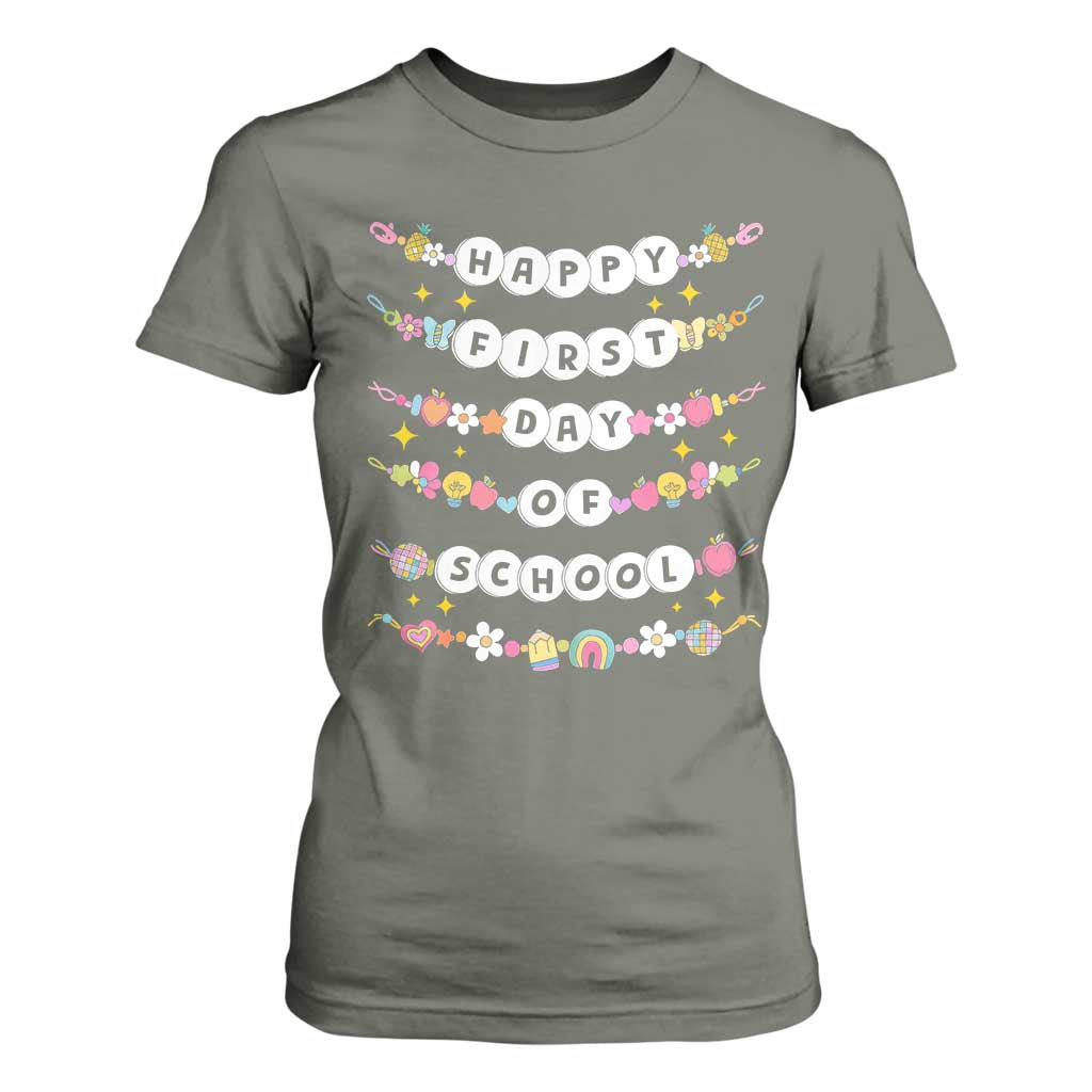 Happy First Day Of School T Shirt For Women Teacher Kids Back To School Bracelets TS10 Military Green Print Your Wear