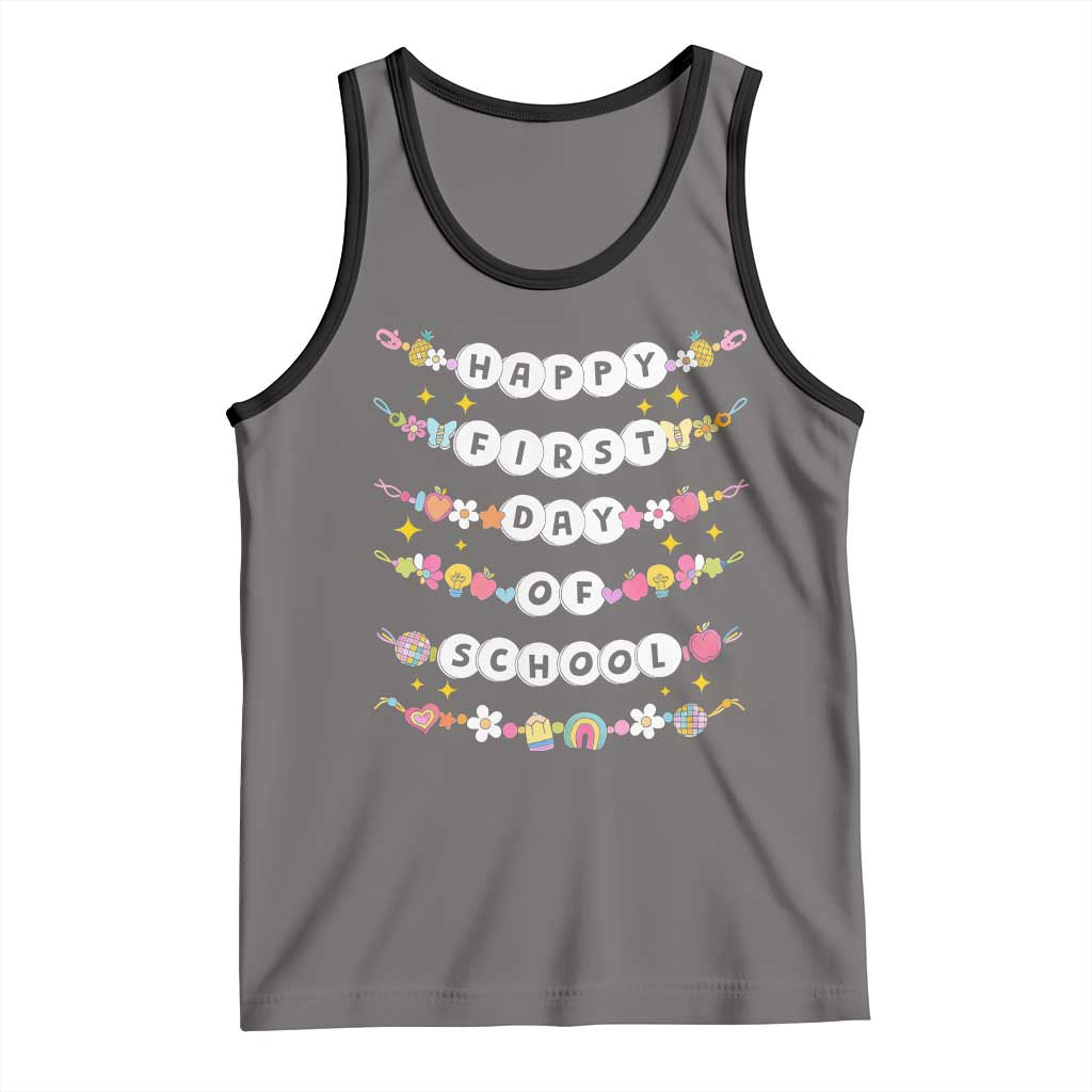 Happy First Day Of School Tank Top Teacher Kids Back To School Bracelets TS10 Deep Heather Black Print Your Wear