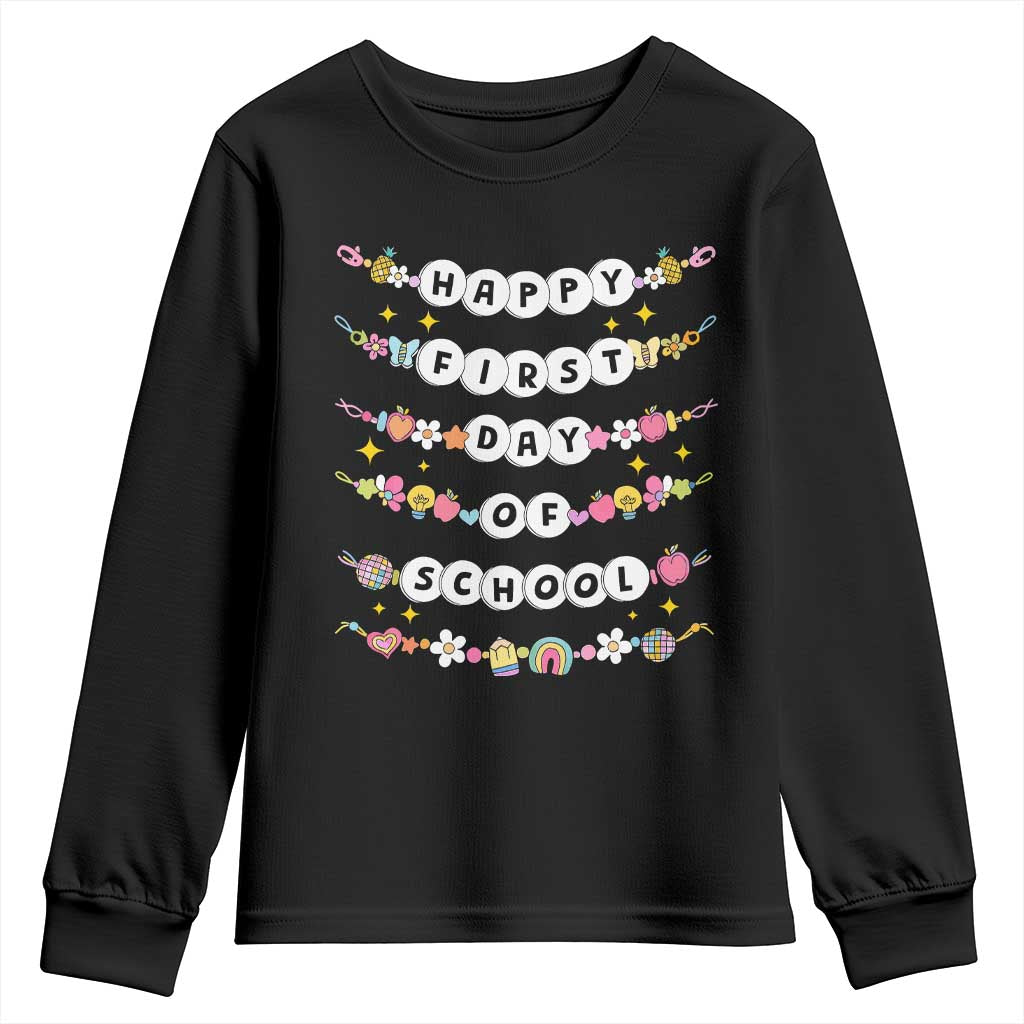 Happy First Day Of School Youth Sweatshirt Teacher Kids Back To School Bracelets TS10 Black Print Your Wear