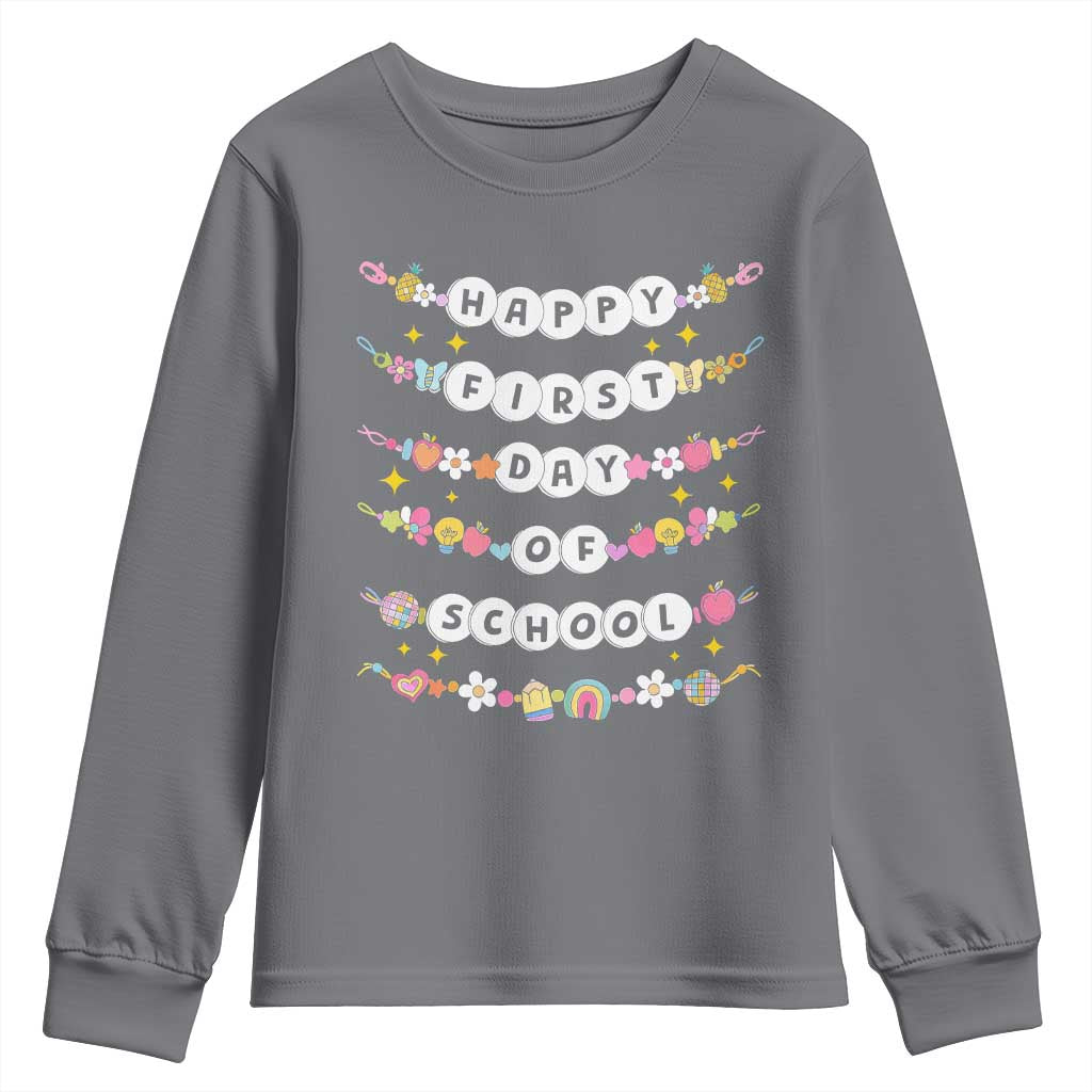Happy First Day Of School Youth Sweatshirt Teacher Kids Back To School Bracelets TS10 Charcoal Print Your Wear
