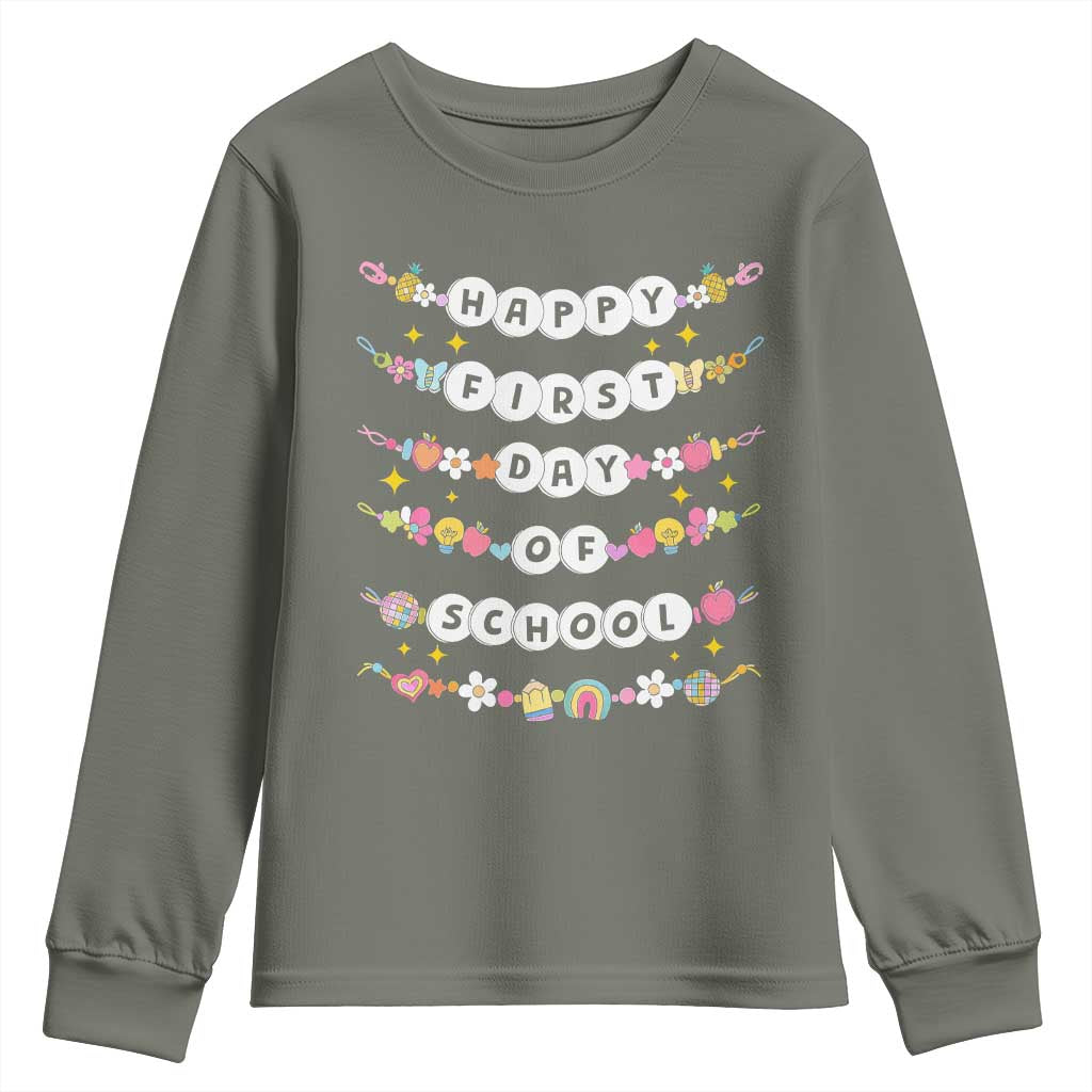 Happy First Day Of School Youth Sweatshirt Teacher Kids Back To School Bracelets TS10 Military Green Print Your Wear