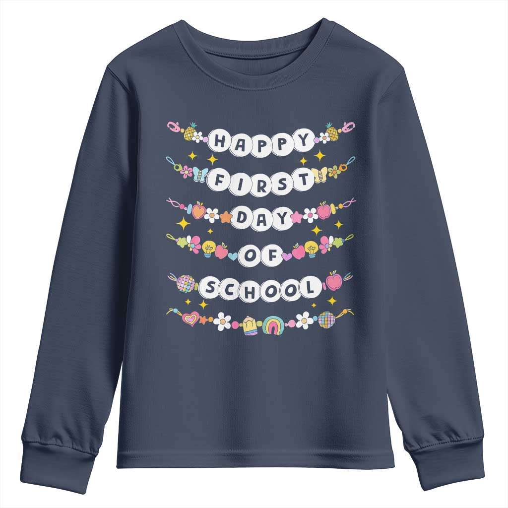 Happy First Day Of School Youth Sweatshirt Teacher Kids Back To School Bracelets TS10 Navy Print Your Wear