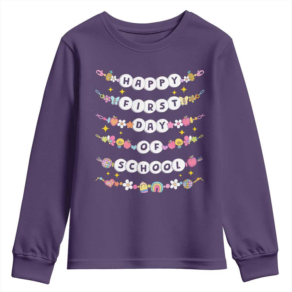 Happy First Day Of School Youth Sweatshirt Teacher Kids Back To School Bracelets TS10 Purple Print Your Wear