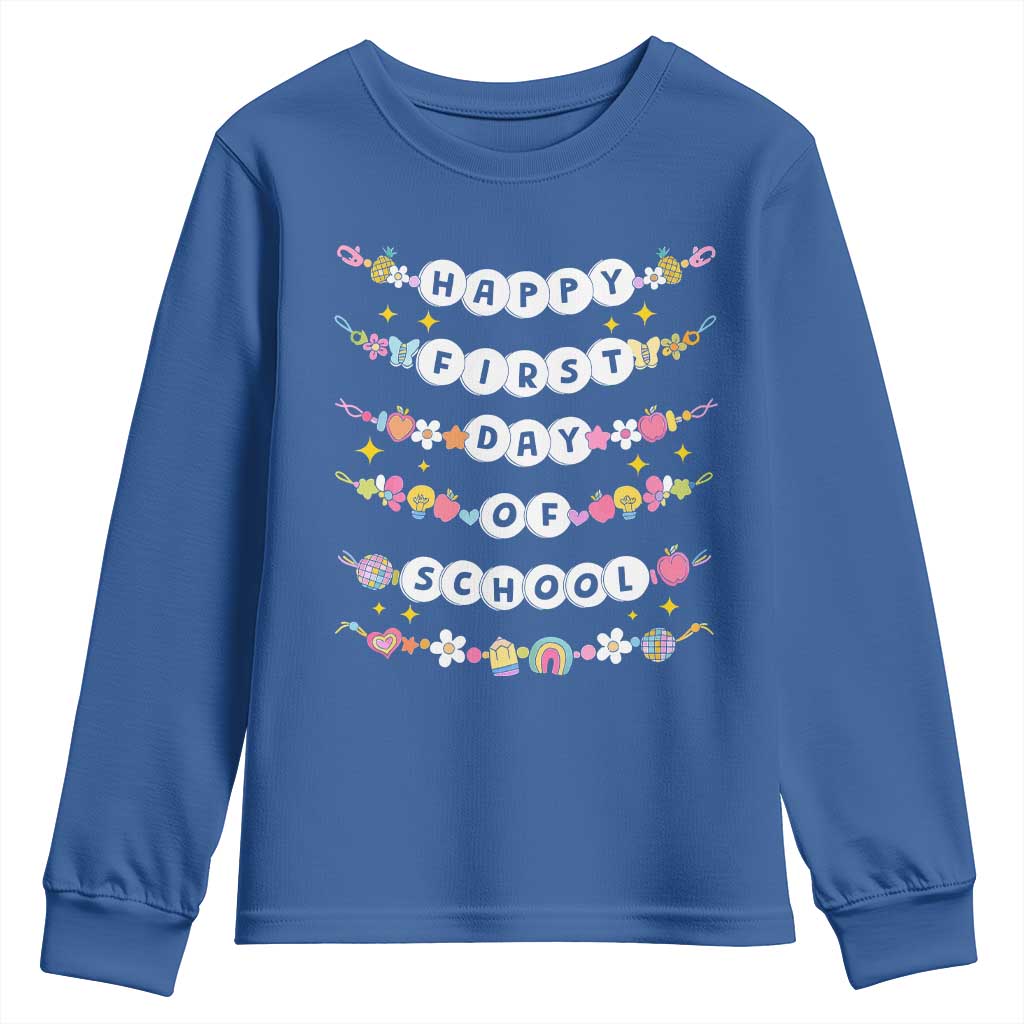 Happy First Day Of School Youth Sweatshirt Teacher Kids Back To School Bracelets TS10 Royal Blue Print Your Wear