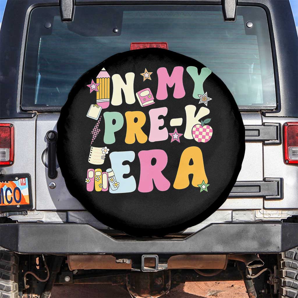In My Pre-K Era Spare Tire Cover Girl Back To School Cute PreSchool Teacher TS10 No hole Black Print Your Wear