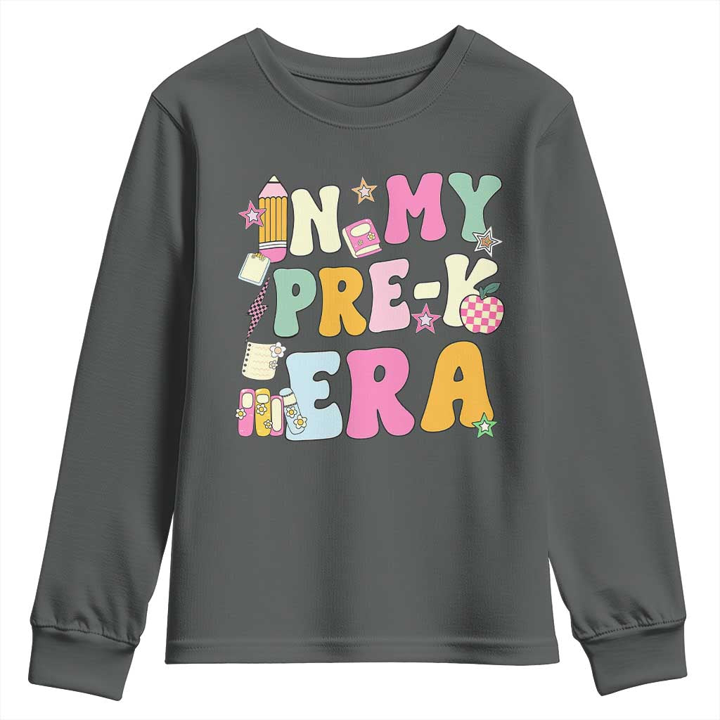 In My Pre-K Era Youth Sweatshirt Girl Back To School Cute PreSchool Teacher TS10 Dark Heather Print Your Wear