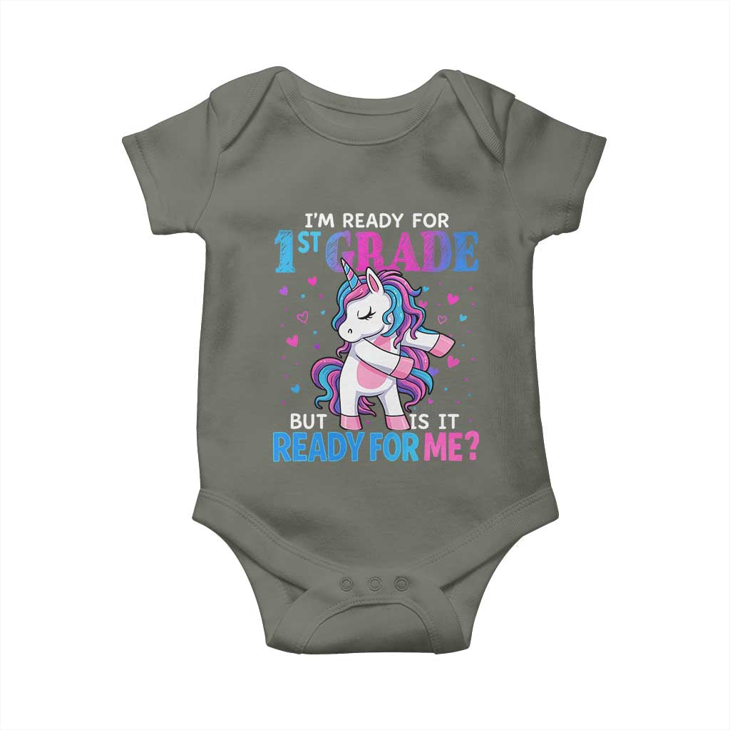 Funny Back To School 1st Grade Baby Onesie First Grade Unicorn Girls TS10 Military Green Print Your Wear
