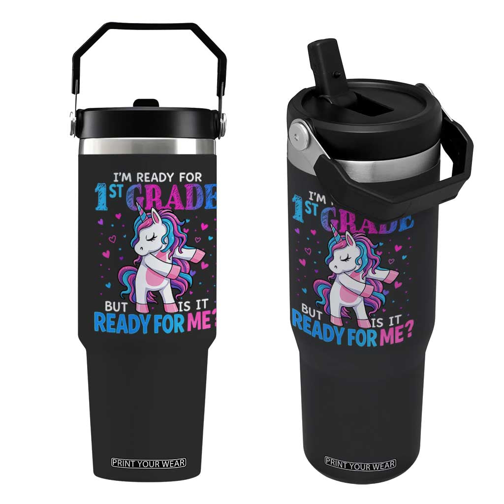 Funny Back To School 1st Grade Flip Straw Tumbler First Grade Unicorn Girls TS10 One Size: 30 oz Black Print Your Wear