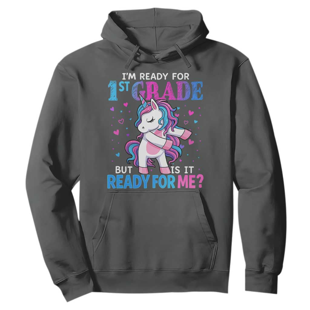 Funny Back To School 1st Grade Hoodie First Grade Unicorn Girls TS10 Dark Heather Print Your Wear