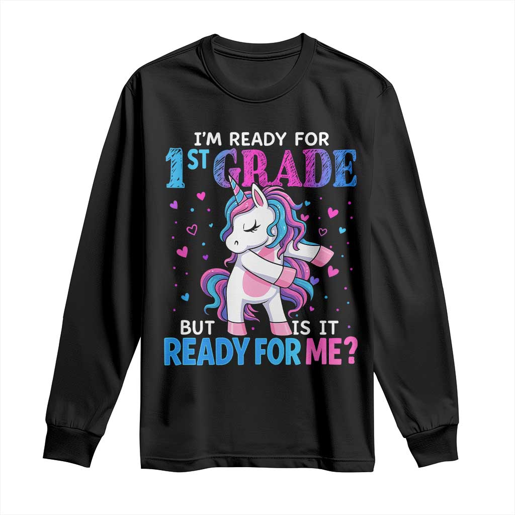 Funny Back To School 1st Grade Long Sleeve Shirt First Grade Unicorn Girls TS10 Black Print Your Wear