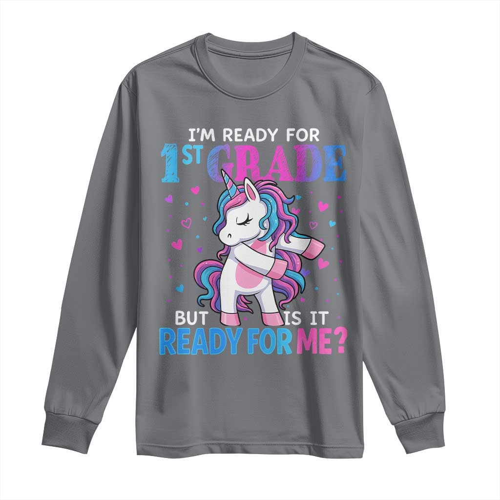 Funny Back To School 1st Grade Long Sleeve Shirt First Grade Unicorn Girls TS10 Charcoal Print Your Wear