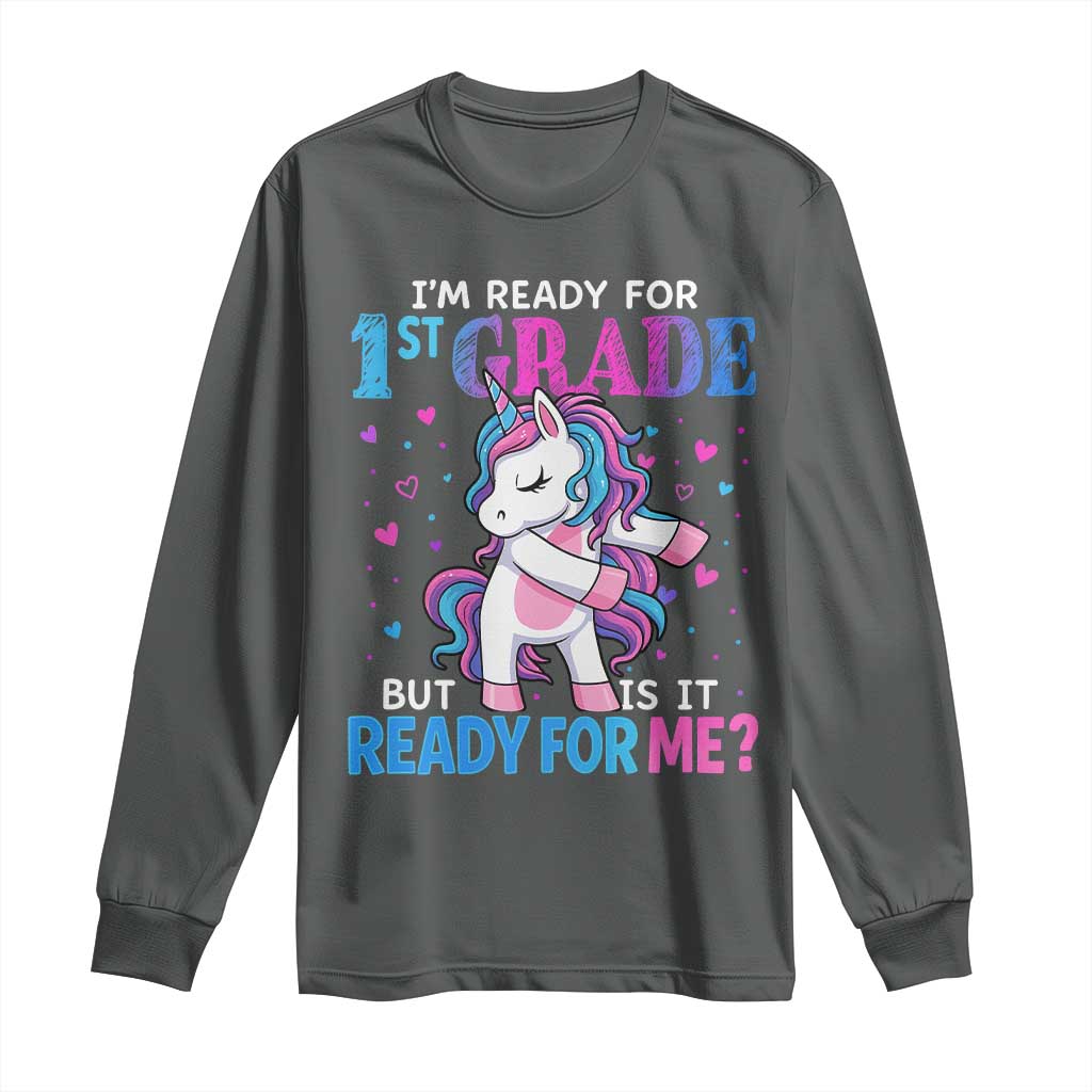 Funny Back To School 1st Grade Long Sleeve Shirt First Grade Unicorn Girls TS10 Dark Heather Print Your Wear