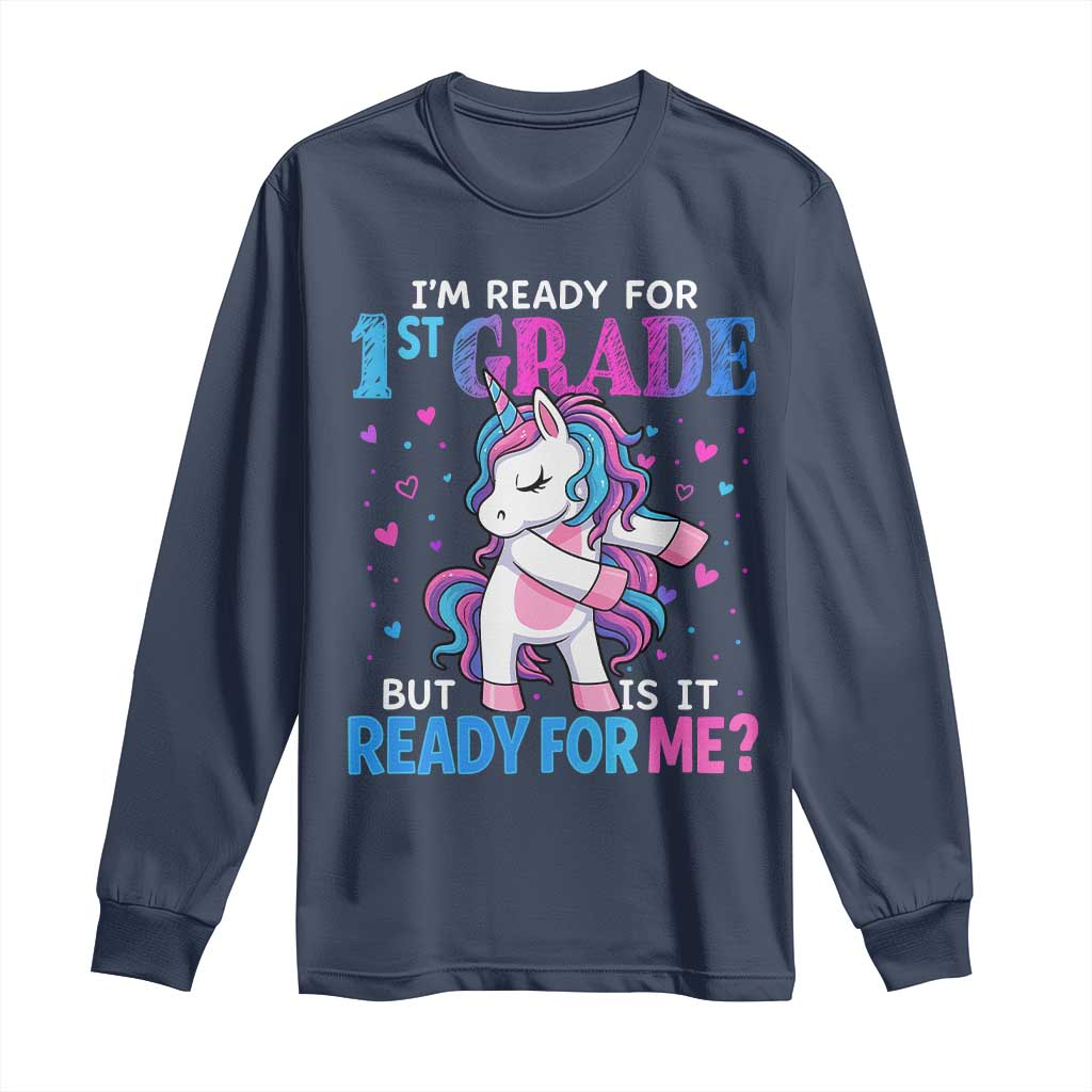Funny Back To School 1st Grade Long Sleeve Shirt First Grade Unicorn Girls TS10 Navy Print Your Wear