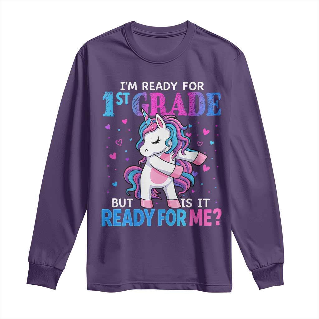 Funny Back To School 1st Grade Long Sleeve Shirt First Grade Unicorn Girls TS10 Purple Print Your Wear