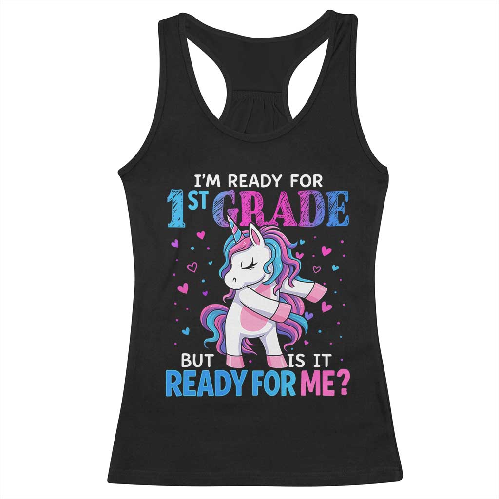Funny Back To School 1st Grade Racerback Tank Top First Grade Unicorn Girls TS10 Black Print Your Wear