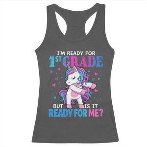 Funny Back To School 1st Grade Racerback Tank Top First Grade Unicorn Girls TS10 Dark Heather Print Your Wear