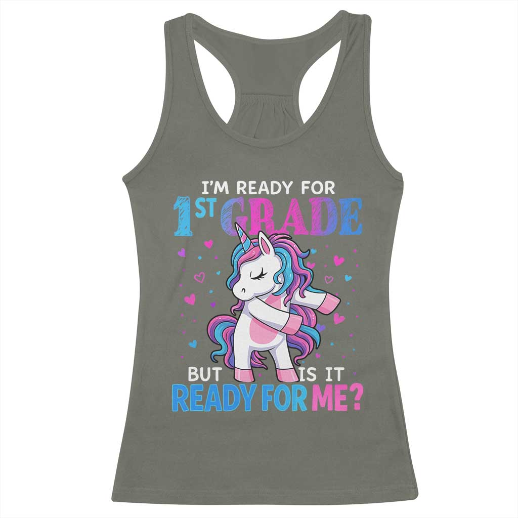 Funny Back To School 1st Grade Racerback Tank Top First Grade Unicorn Girls TS10 Military Green Print Your Wear