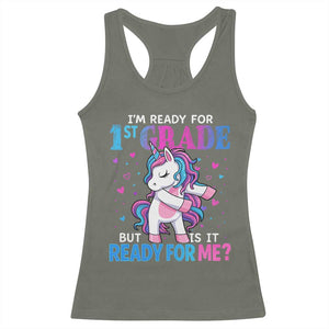 Funny Back To School 1st Grade Racerback Tank Top First Grade Unicorn Girls TS10 Military Green Print Your Wear