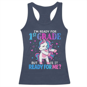 Funny Back To School 1st Grade Racerback Tank Top First Grade Unicorn Girls TS10 Navy Print Your Wear