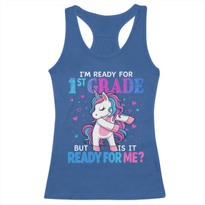 Funny Back To School 1st Grade Racerback Tank Top First Grade Unicorn Girls TS10 Royal Blue Print Your Wear