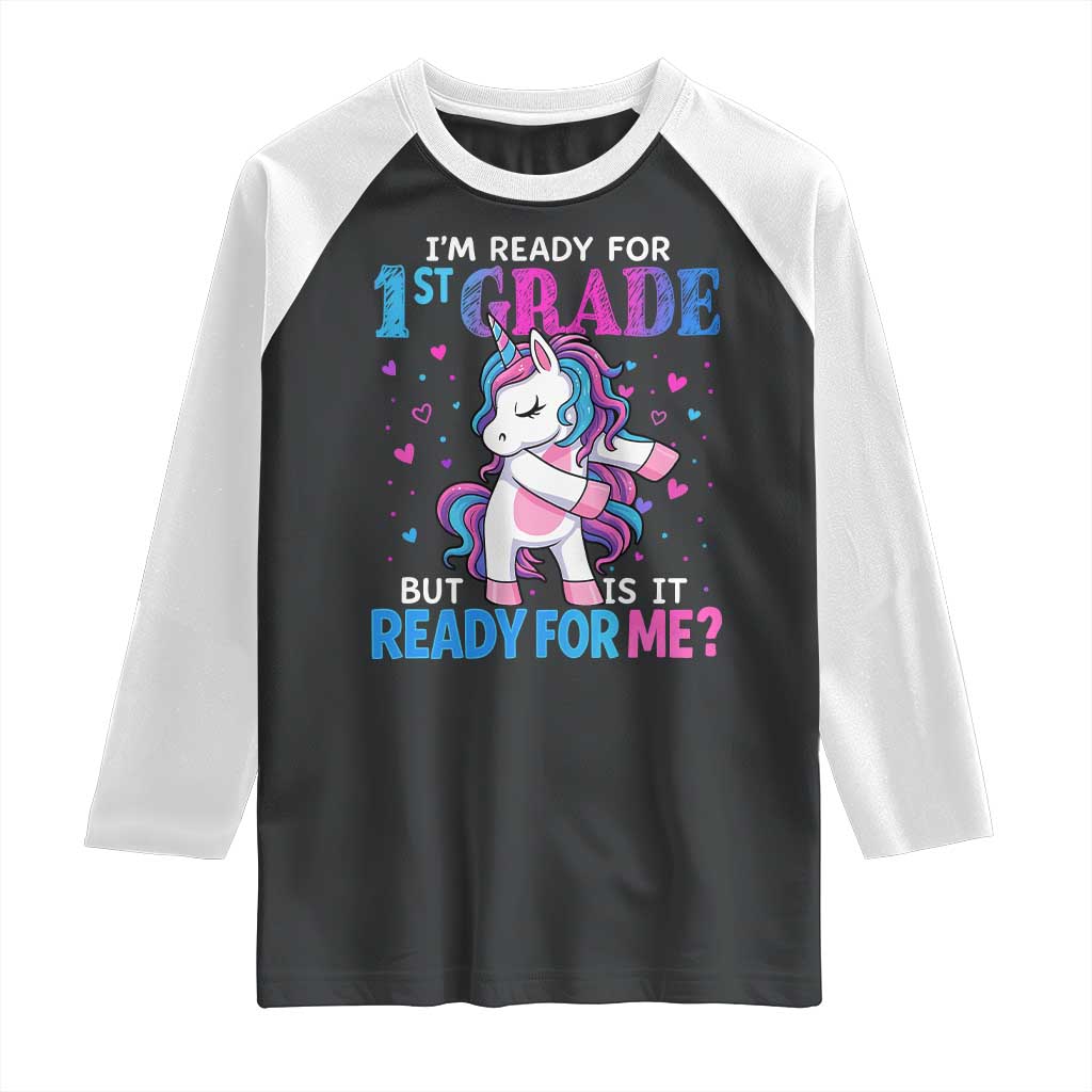 Funny Back To School 1st Grade Raglan Shirt First Grade Unicorn Girls TS10 Black White Print Your Wear