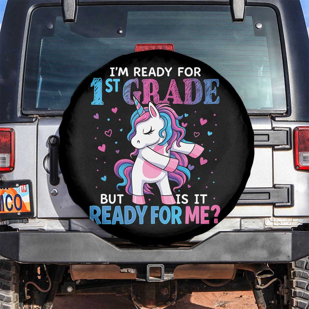 Funny Back To School 1st Grade Spare Tire Cover First Grade Unicorn Girls TS10 No hole Black Print Your Wear