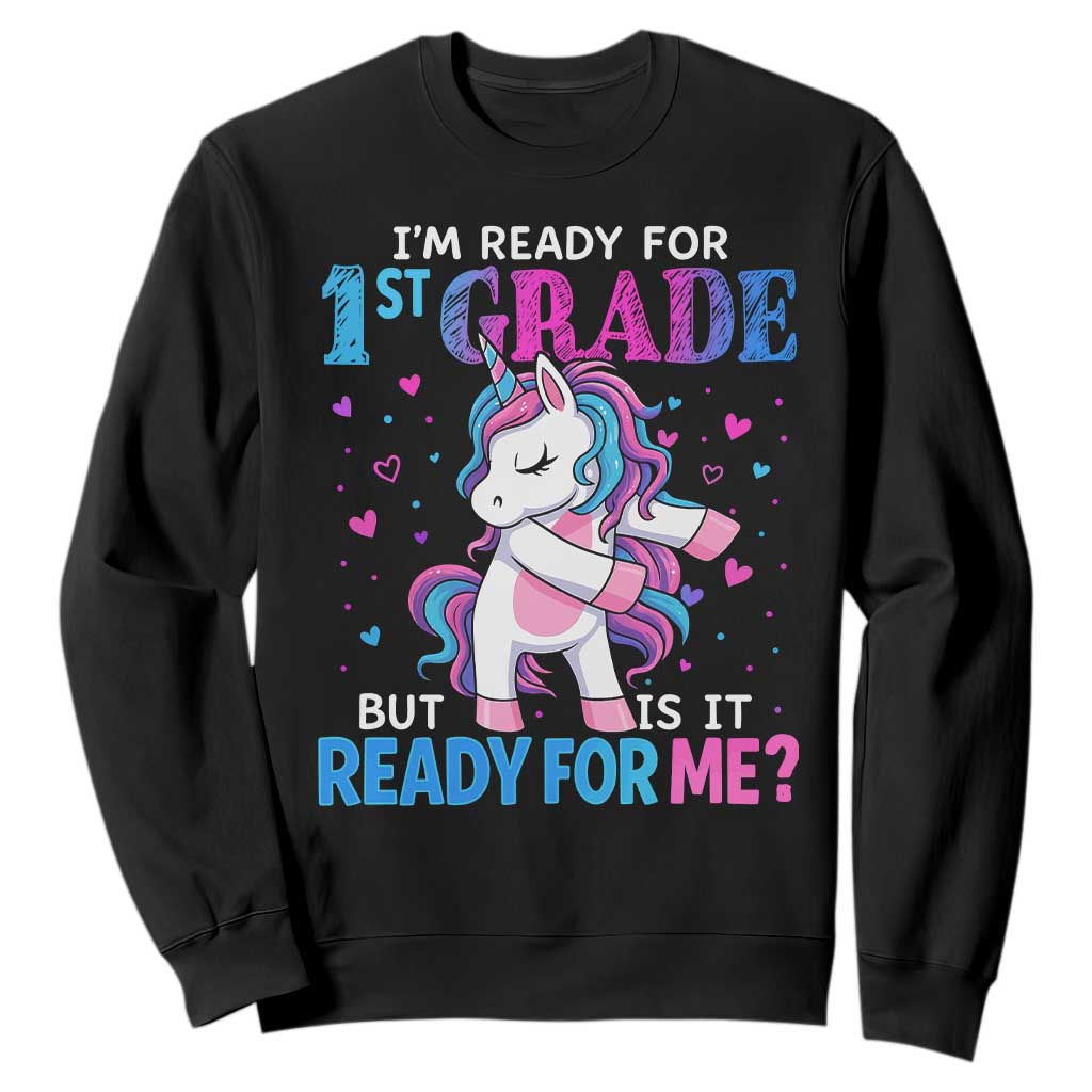 Funny Back To School 1st Grade Sweatshirt First Grade Unicorn Girls TS10 Black Print Your Wear