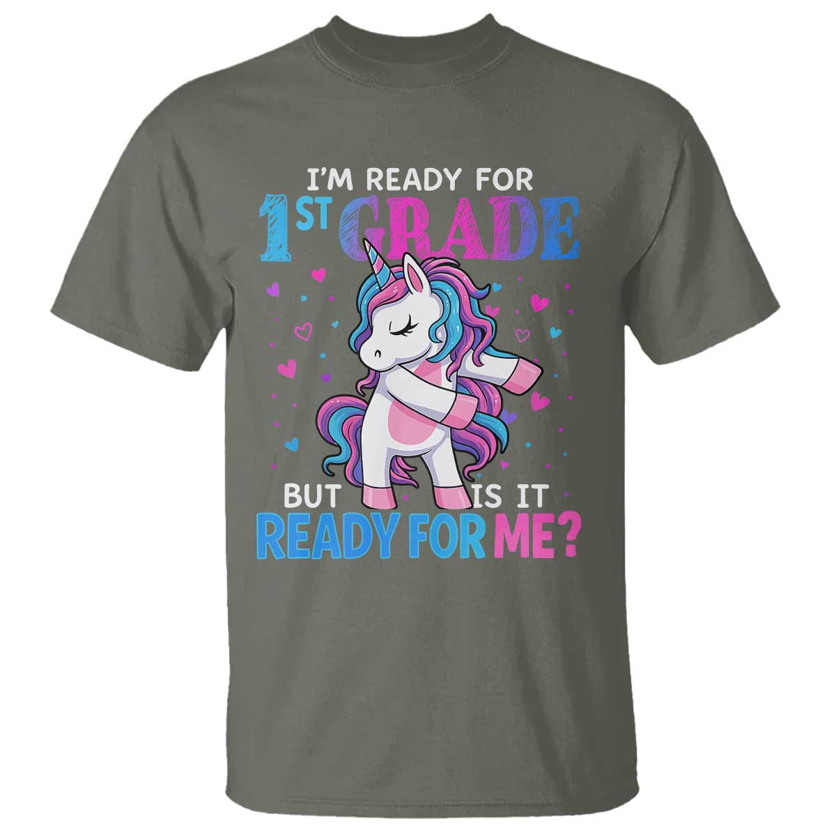 Funny Back To School 1st Grade T Shirt First Grade Unicorn Girls TS10 Military Green Print Your Wear