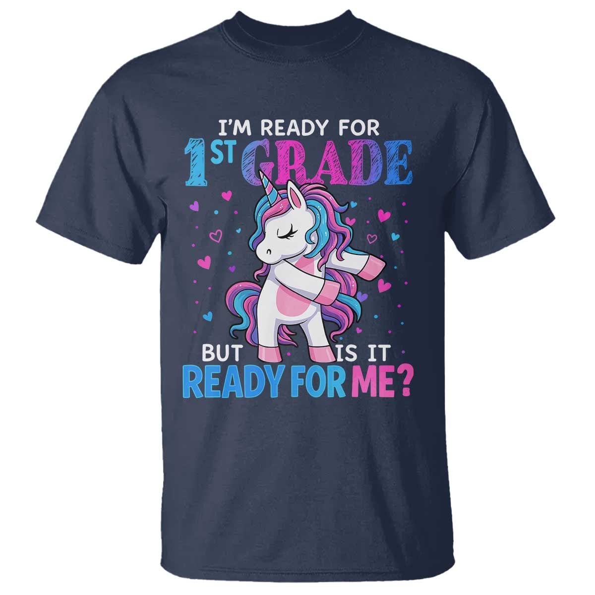 Funny Back To School 1st Grade T Shirt First Grade Unicorn Girls TS10 Navy Print Your Wear