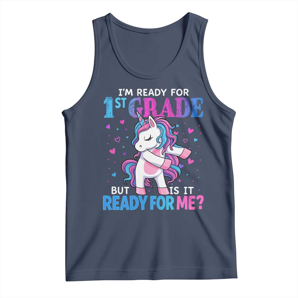 Funny Back To School 1st Grade Tank Top First Grade Unicorn Girls TS10 Navy Print Your Wear