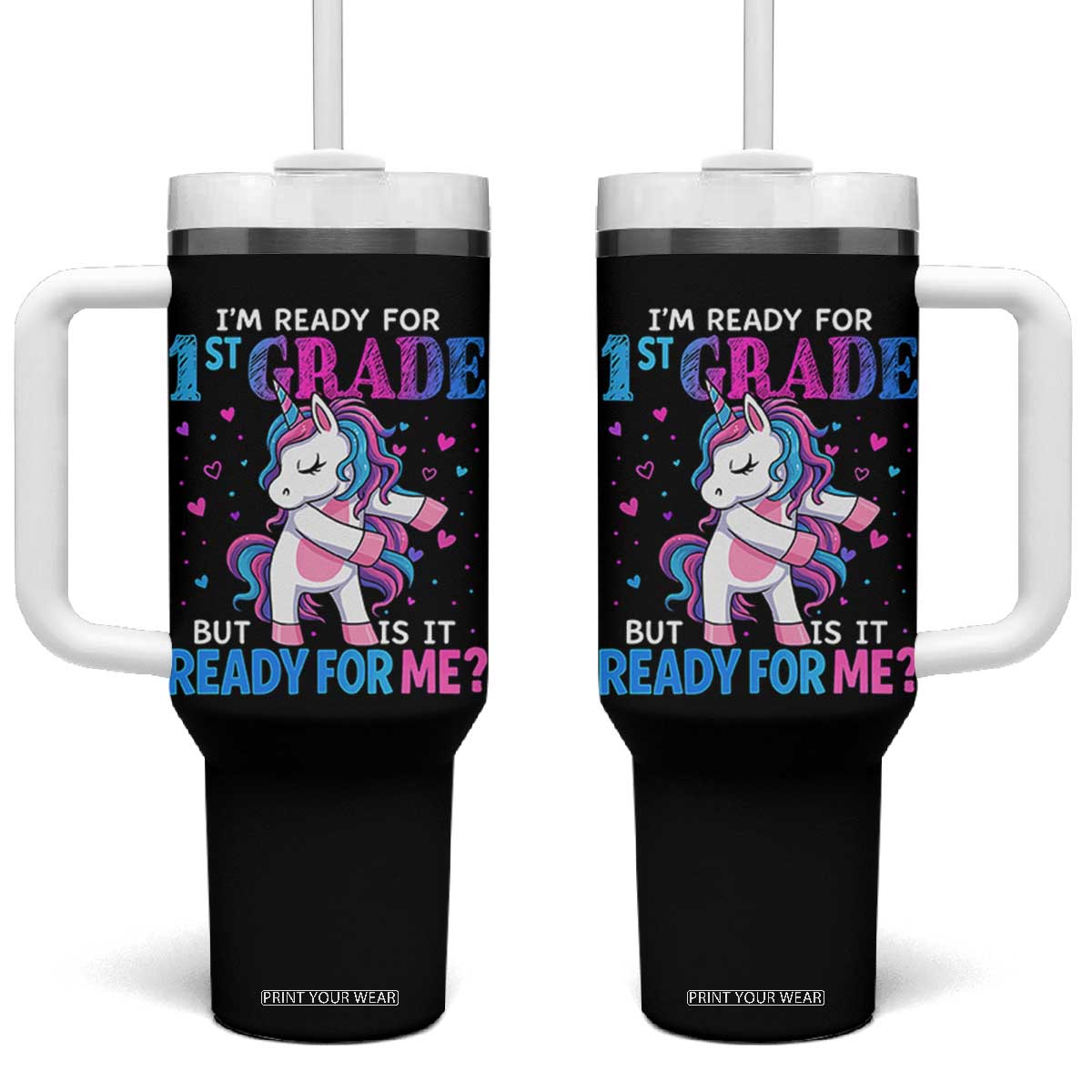 Funny Back To School 1st Grade Tumbler With Handle First Grade Unicorn Girls TS10 One Size: 40 oz Black Print Your Wear