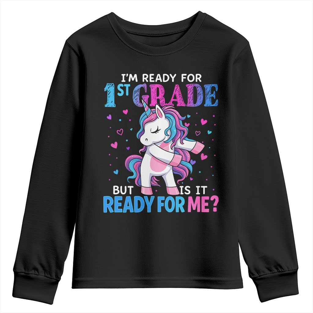 Funny Back To School 1st Grade Youth Sweatshirt First Grade Unicorn Girls TS10 Black Print Your Wear