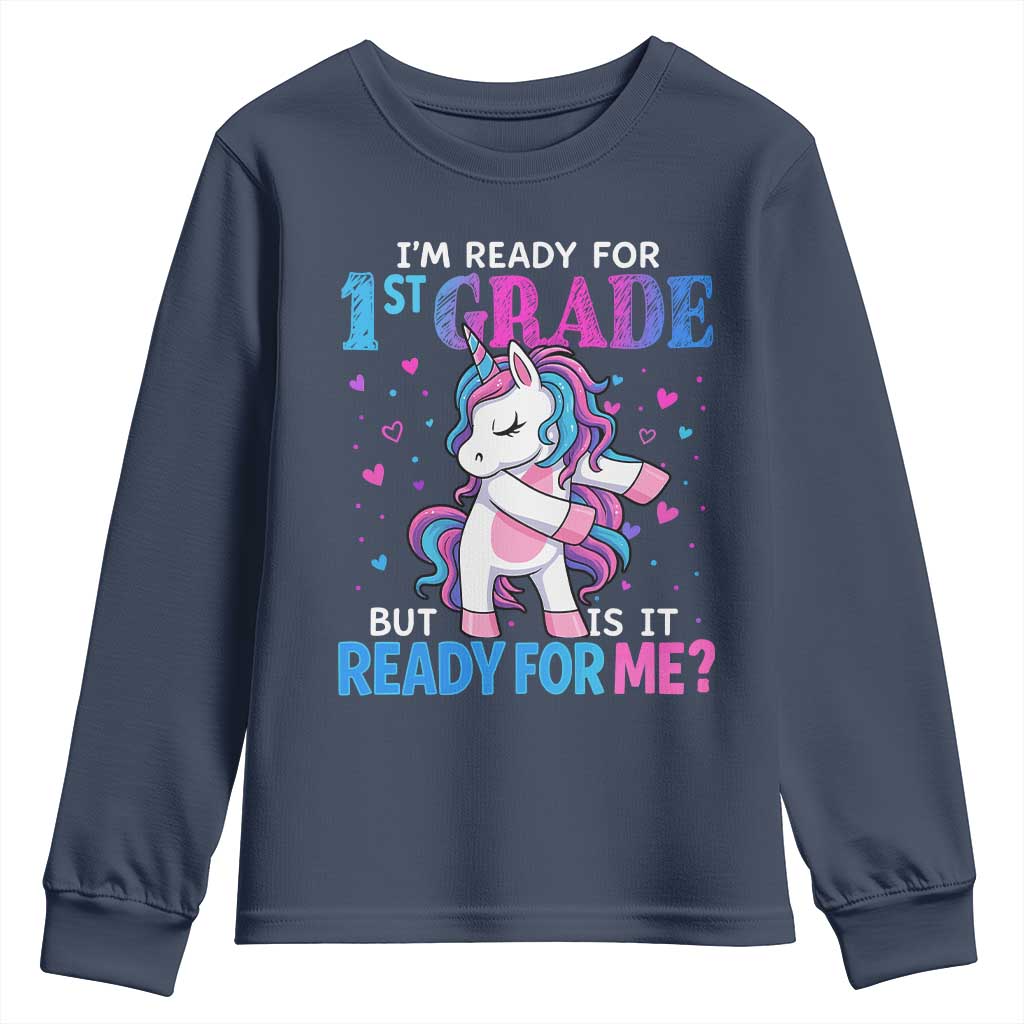 Funny Back To School 1st Grade Youth Sweatshirt First Grade Unicorn Girls TS10 Navy Print Your Wear
