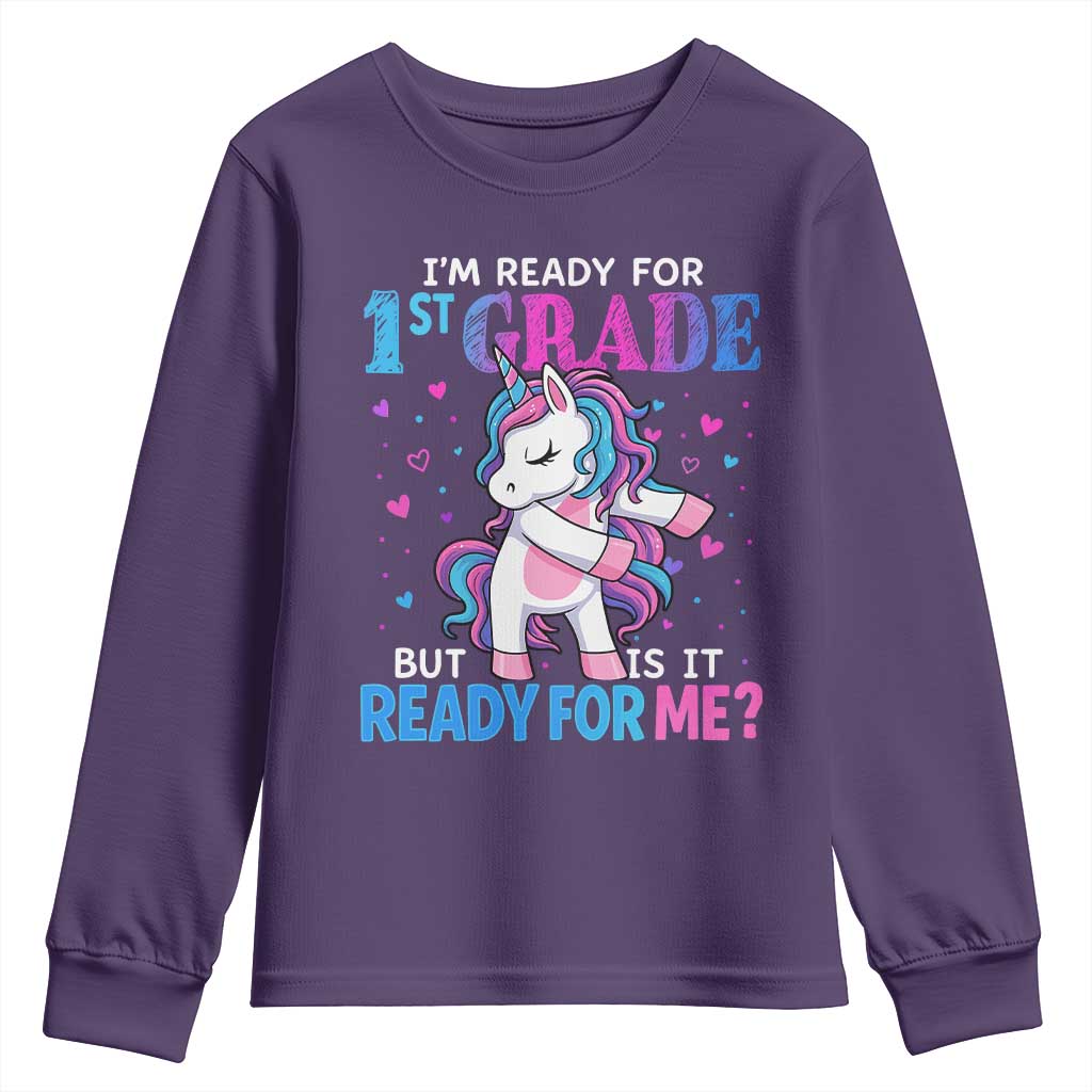 Funny Back To School 1st Grade Youth Sweatshirt First Grade Unicorn Girls TS10 Purple Print Your Wear