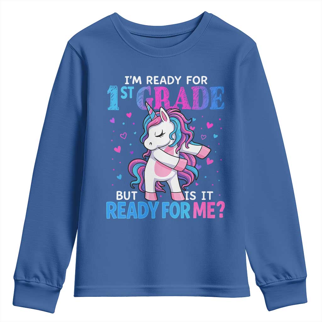 Funny Back To School 1st Grade Youth Sweatshirt First Grade Unicorn Girls TS10 Royal Blue Print Your Wear