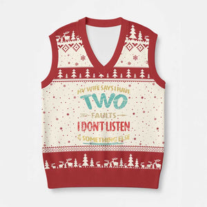 Funny Husband V-Neck Knit Sweater Vest Retro My Wife Says I Only Have Two Faults TS10 Beige Red Print Your Wear