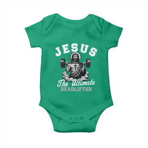 Jesus Deadlifting Baby Onesie The Ultimate Deadlifter Christian TS10 Irish Green Print Your Wear
