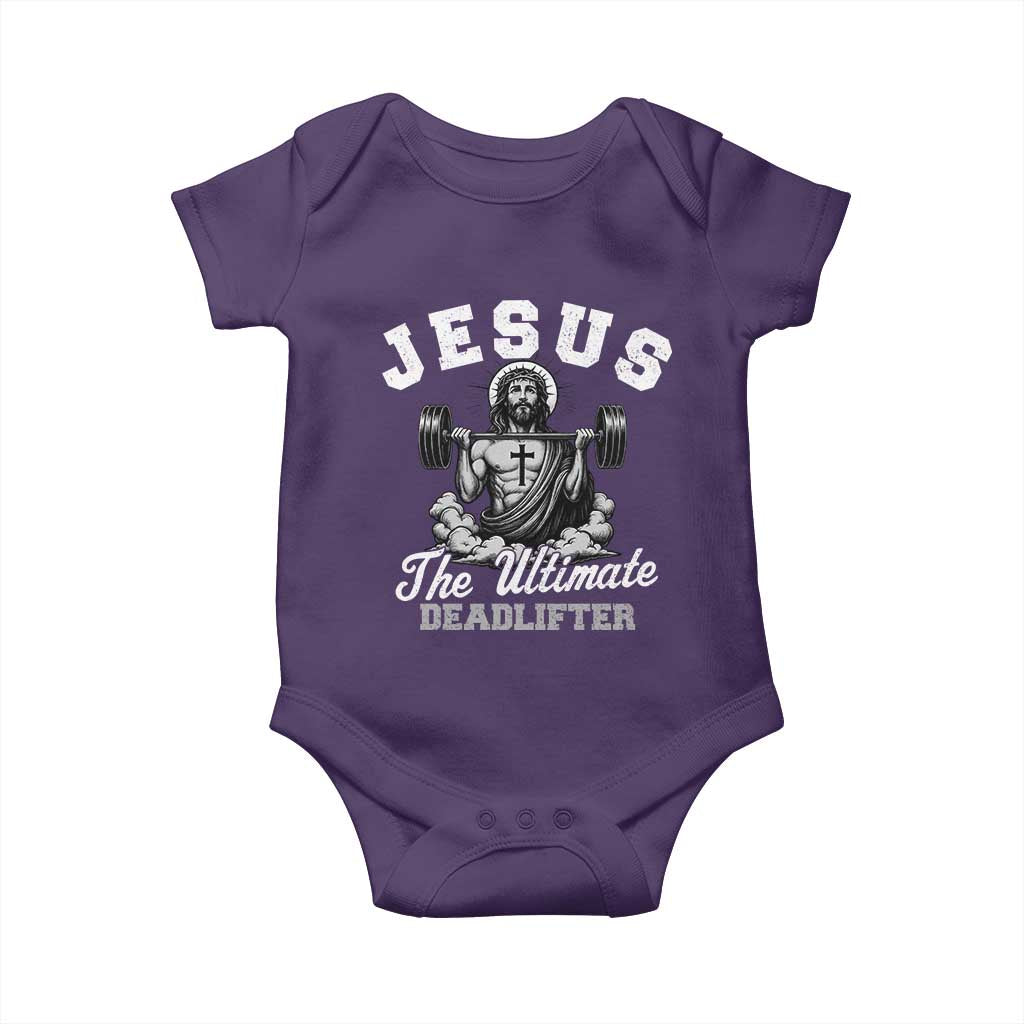Jesus Deadlifting Baby Onesie The Ultimate Deadlifter Christian TS10 Purple Print Your Wear