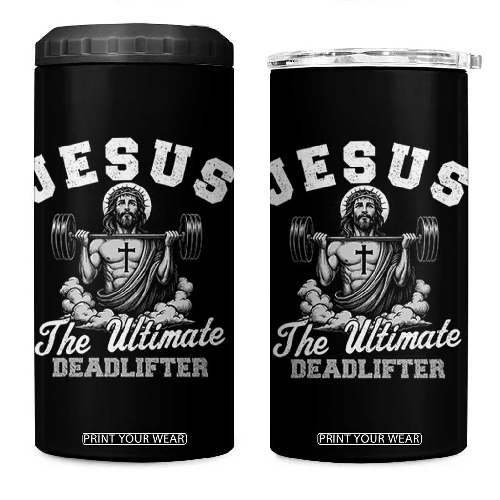Jesus Deadlifting 4 in 1 Can Cooler Tumbler The Ultimate Deadlifter Christian TS10 One Size: 16 oz Black Print Your Wear