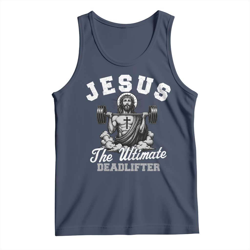 Jesus Deadlifting Tank Top The Ultimate Deadlifter Christian TS10 Navy Print Your Wear